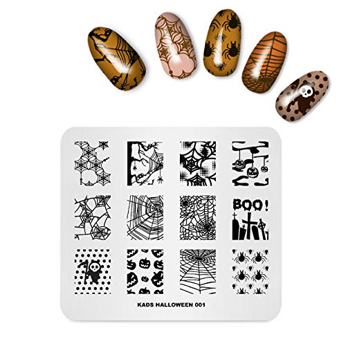 KADS 3Pcs Nail Stamping Plates Set Nails Art Stamp Templates Halloween Horror Themed Skull Bat Witch Spider(Halloween 2)