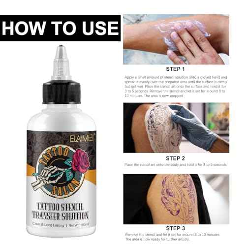 Tattoo Stencil Gel 150ml Tattoo Stencil Transfer Gel Solution, Tattoo Transfer Gel, Tattoo Application Solution for Transfer Paper Machine Stencils, Clear & Long-Lasting (150ml)