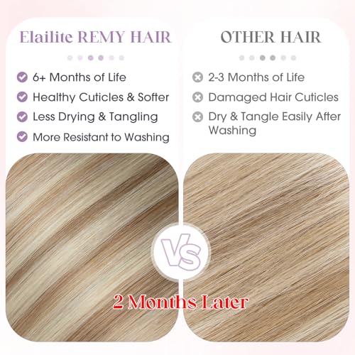 Elailite K Tip Hair Extensions Human Hair Real Remy Hair Ash Blonde & Bleach Blonde 20 Inch U Tip Ktip Utip Keratin Bond Hot Fusion Pre Bonded Hair Extensions for Women 50G 50Strands