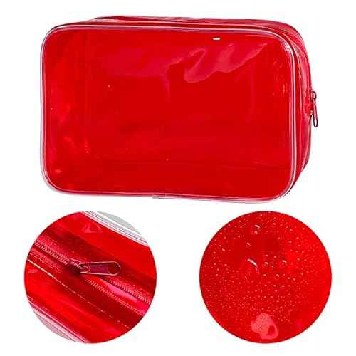Neon Clear Pouch Small Makeup Bag, 7"x2.3"x4.7" Size TSA Approved Toiletry Bag, PVC Travel Bags for Toiletries, Clear Cosmetic Bag for Women and Men Small (Pink)