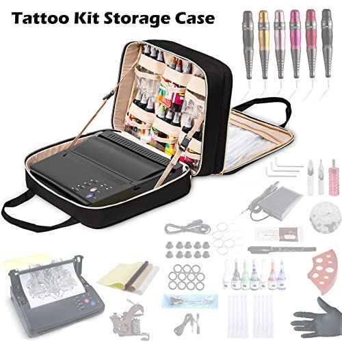 Tattoo Carrying Case-Tattoo Supplies Organizer-Tattoo Kit Case -Tattoo Supplies Carrying Bag for Tattoo Stencil Printer, Tattoo Ink, Tattoo Equipment, Tatoo Pens Black (BAG ONLY)