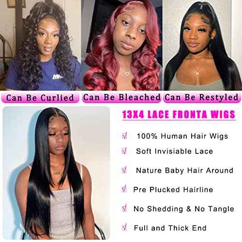 bunGiol Straight HD Transparent Lace Front Wigs Human Hair 13x4 for Black Women Glueless Brazilian Virgin Frontal Hairline 180% Density Pre Plucked with Baby Hair Black 24 inches