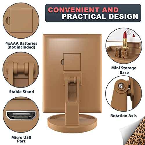 RoLeDo Trifold Lighted Makeup Mirror with 72 LED Lights, Magnification 1X/2X/3X/10X, Cheetah Leopard Print Vanity Mirror with Lights, 3 Color Lighting Modes, Dual Power, Gift Box Set