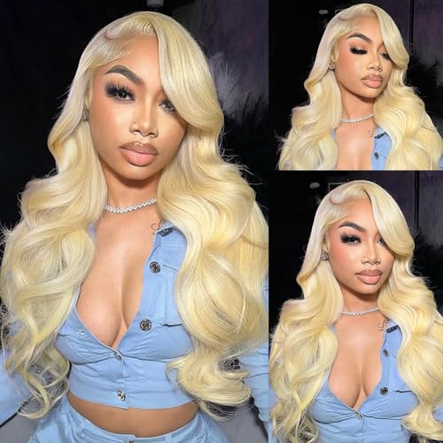 613 Lace Front Wig Human Hair 200 Density 20 Inch Blonde Wig Human Hair 613 HD Lace Frontal Wigs 13x6 Blonde Lace Front Wigs Human Hair Pre Plucked Body Wave Lace Front Wig for Women