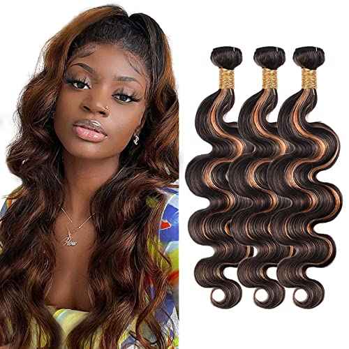 P1B30 Highlight Bundles Human Hair Ombre Brown 3 Bundles 16 18 20 inch Ombre Body Wave Bundle 8A Brazilian Virgin Hair Extensions