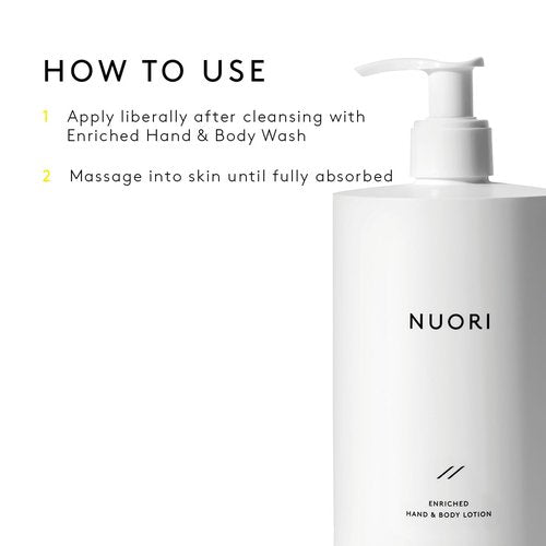NUORI Enriched Hand & Body Lotion| Lightweight, Moisturizing, Antioxidant Protection, All Natural Skincare, 500 ml / 16.9 fl oz