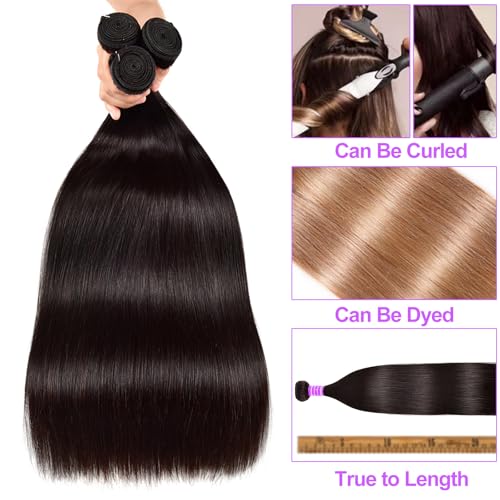 Straight Bundles Human Hair 18 20 22 Inch 12A Human Hair 3 Bundles Straight Hair Brazilian Virgin Deals Human Hair Extensions for Black Women Natural Color