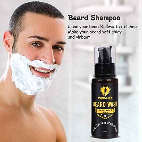 Ceenwes Upgraded Beard Grooming Kit - Conditioner, Oil, Brush, Comb, Balm, Scissors, Storage Bag for Beard and Mustache Trimming, Perfect Men's Gift