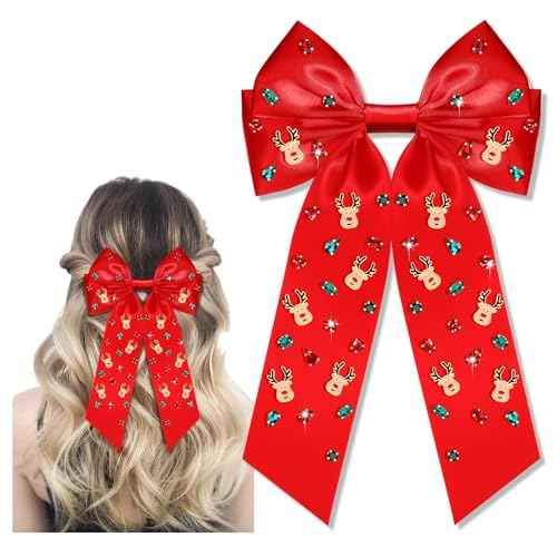 Christmas Bows Hair Clips for Women Red Green Xmas Reindeer Hair Bow Christmas Hair Ribbon Hair Barrettes Xmas Hair Accessories Holiday Party Favor