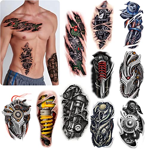 ROARHOWL Very cool machine 3D realistic fake tattoos£¬wound robot makeup Temporary Tattoos for men women (Design 5)
