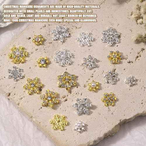 Snowflake Nail Charms, 60 Pcs Gold Silver Nail Jewels for Acrylic Nails,3D Alloy Christmas Nail Decorations for Women Girls DIY Craft Making Nail Design Supplies