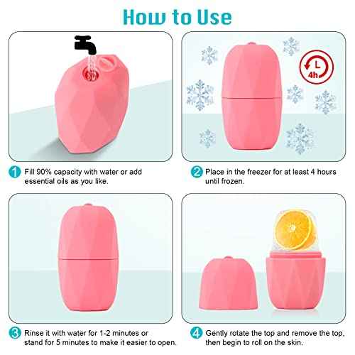 2Pack Ice Roller for Face, Qewro Silicone for Tone skin, Reusable Eye Puffiness Relief, Ice Roller Mold for Neck, Facial Roller to Remove Fine Lines Pores Anti Wrinkles (Pink and Green)