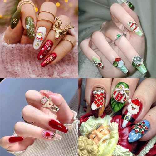 Christmas Nail Charms 3D Snowman Reindeer Bell Santa Nail Rhinestones Shiny Christmas Tree Gloves Hat Gift Box Design Nail Gems Jewelry Cute Elk Nail Charms for Women Acrylic Nail DIY Supplies 16Pcs