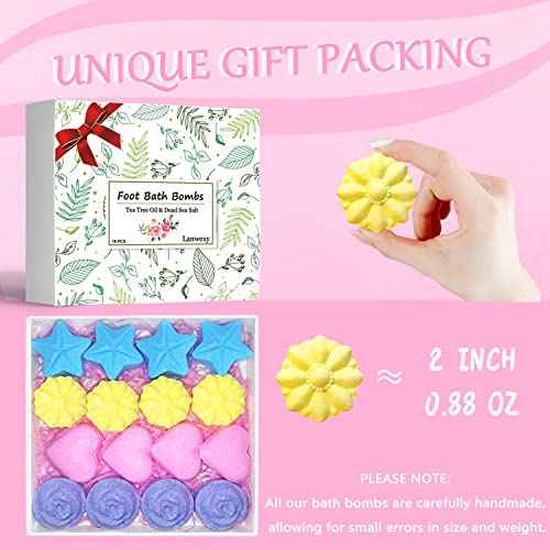Bath Foot Bombs, 16 Pack Foot Soak with Bath Salt and Tea Tree Oil for Christmas. Organic Natural Handmade Aroma Pure Essential Oil Bubble Feet Balls for Foot Callus, Stubborn Feet Odor Scent.