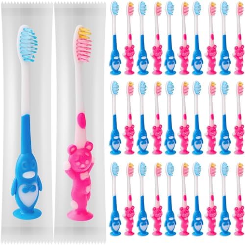 500 pcs Toddler Toothbrush Kids Toothbrush Individually Wrapped Toothbrushes for Age 2+ Children Toothbrush Set Soft Bristles Boys Girls Colorful Toothbrush with Suction Cup