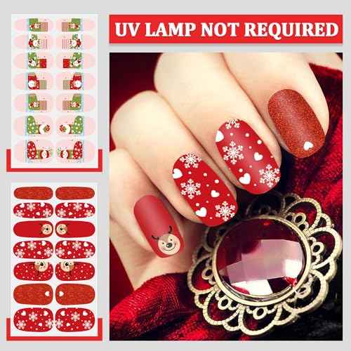 SILPECWEE 20 Sheets Christmas Nail Polish Stickers Full Nail Wraps Stick on Nail Polish Strips Gel Nail Strips Self Adhesive Holiday Manicure Fingernail Sticker Nails for Women with Nail File