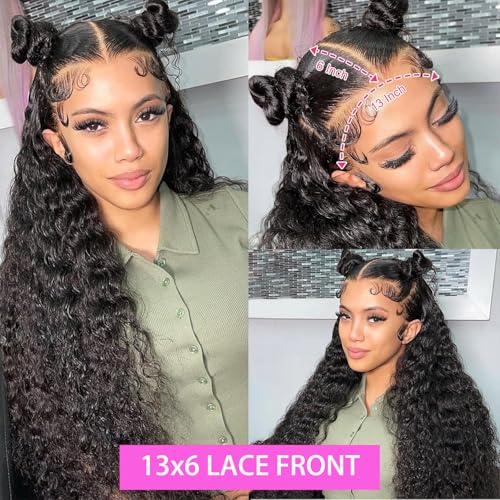 Water Wave Lace Front Wigs Human Hair Pre Plucked Bleached Knots Wet and Wavy 13x6 HD Lace Frontal Wigs for Black Women 200% Density Brazilian Remy Human Hair (Water Wave Wig, 22 Inch)