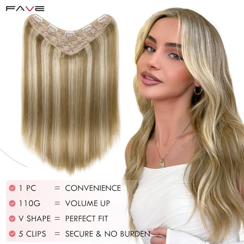FAVE 16 Inch Human Hair Clip in Extensions 110g Blonde Hair Extensions Seamless & Invisible Highlight Clip in Hair Extensions for Volume & Length