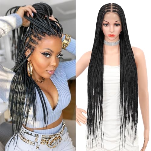 Braided Wigs for Women Knotless Braided Lace Front Wigs with Baby Hair Box Braid Wig 13x8 Inches HD Lace Frontal Black Braided Wigs 36 inches