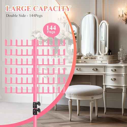 JANMPASK Braiding Hair Rack Height Adjustable 144 Pegs Braiding Rack Hair Extension Holder with Hair Braid Tools, Easy to Assemble (pink)