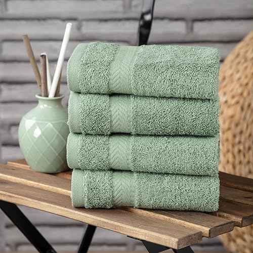 TEXTILOM Washcloths for Body and Face ? Hotel and Spa Quality & Soft & Absorbent & Quick Dry Wash Cloths for Your Body ? 100% Turkish Cotton Wash Clothes Towel Set of 4 (13 x 13 inches) - Green