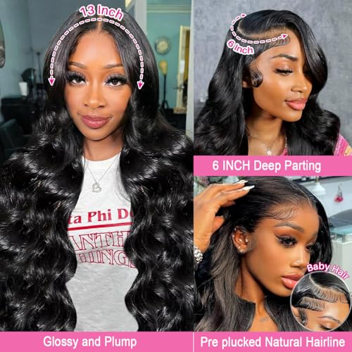 28 INCH 13x6 Lace Front Wigs Human Hair Body Wave Lace Front Wigs Human Hair Pre Plucked 180% Density Glueless Wigs For Women Hd Lace Front Wigs
