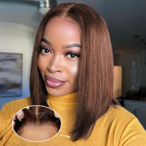 Wear and Go Glueless Bob Wig Human Hair 200% Density 5x5 HD Lace Closure Wigs For Black Women Glueless 5x5 Closure Wigs Human Hair Pre Plucked Bob Brown Color 14 Inch