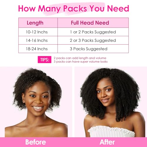 Afro Kinky Curly Clip In Hair Extensions 120g Brazilian Virgin Human Hair for Black Women 4B 4C Natural Black 8Pcs 20 Clips Seamless & Tangle-Free 20 Inch