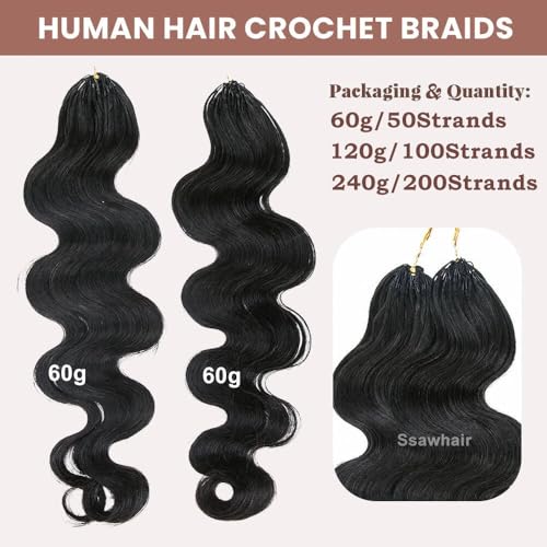 Body Wave Crochet Human Hair Knotless Pre-Separated Braid Virgin Human Hair With String Pre-Looped Reusable Feather Crochet Hair Extensions 18Inch 60g 50Strands