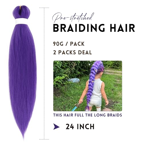 Long Purple Braiding Hair Pre Stretched Synthetic Braiding hair Extensions for Braids, Purple Hair Extensions for Stage Party Halloween Costume Cosplay