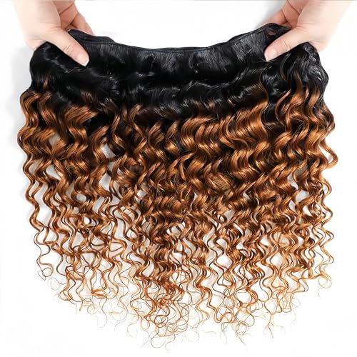 Light Brown Human Hair Bundles Deep Wave 20 22 24 Inch Brazilian Virgin Hair Double Weft Wet and Wavy No Tangle Hair Extensions for Black Women 3 Bundles