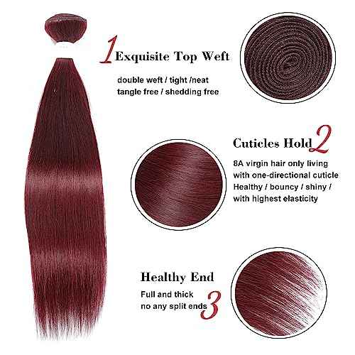 REMY HAIR Red Human Hair Bundles 99j Straight Hair Bundles 18 Inch Burgundy Bundles Unprocessed Brazilian Virgin Hair 1 Bundle Double Weft Extension Hair