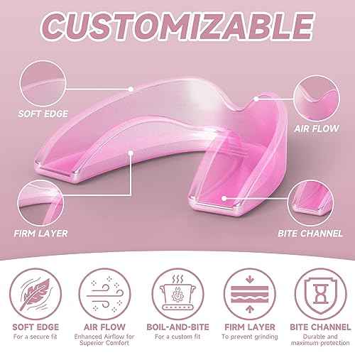 4 Pack Pink Mouth Guards for Women and Teens, Medium Size, Moldable Night Guards for Teeth Grinding and Clenching, Comfortable Bite Guards, Stylish Custom Dental Guards for Protection