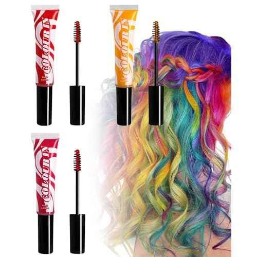 Temporary Hair Color Kit-3Pcs Red Pink Yellow Washable Hair Chalk Dye Color,Colored Hair Chalk for Women Men Girl,Hair Makeup Gift Set for Thanksgiving Halloween Christmas Cosplay DIY Party-01+02+06