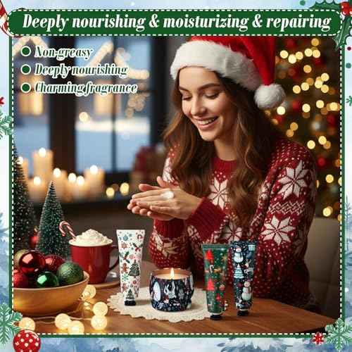 6sets/12pcs Christmas Bulk Gifts for Women 3.5oz Scented Candles & Hand Cream Lotion Set Christmas Stocking Stuffers Xmas Hand Cream Gift Relaxing Spa Set Travel Size Mini Lotion for Xmas Party Favor