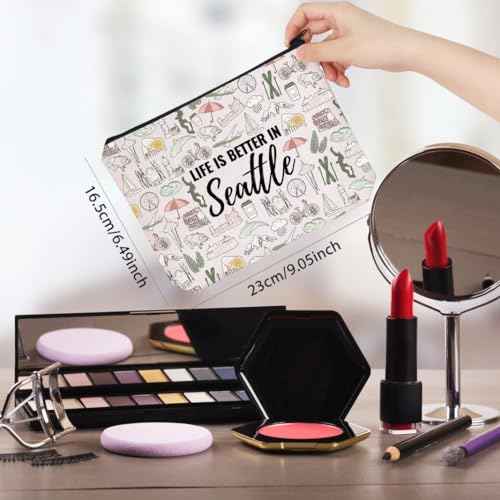 WCGXKO Seattle Gifts And Souvenirs Life Is Better In Seattle Makeup Bag Seattle Trip Gift For Women (Better In Seattle)