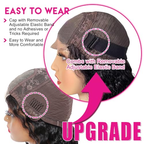 FIRIEYA Deep Wave Lace Front Wigs Human Hair Wigs for Black Women 180% Density 4X4 HD Transparent Lace Closure Human Hair Wigs for Black Women Glueless Natural Color(22 Inch)