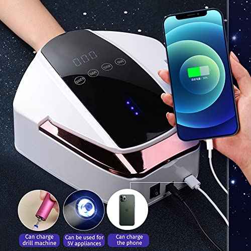 UV LED Rechargeable Cordless Professional Nail Dryer Lamp 96W - Gel Polish Curing Light with 4 Timer Setting, LCD Display, Auto Sensor - Art Manicure Tools for Home and Salon