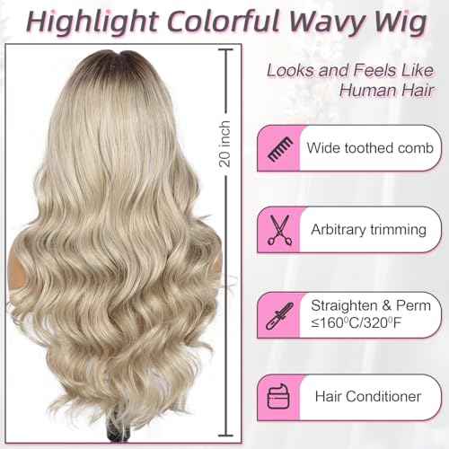 SAPPHIREWIGS 13¡¿4 Platinum Blonde Lace Front Wigs Synthetic Lace Front Wigs Body Wave Glueless Wigs for Women Heat Resistant Fiber Wig for Daily Party Use 20 inch