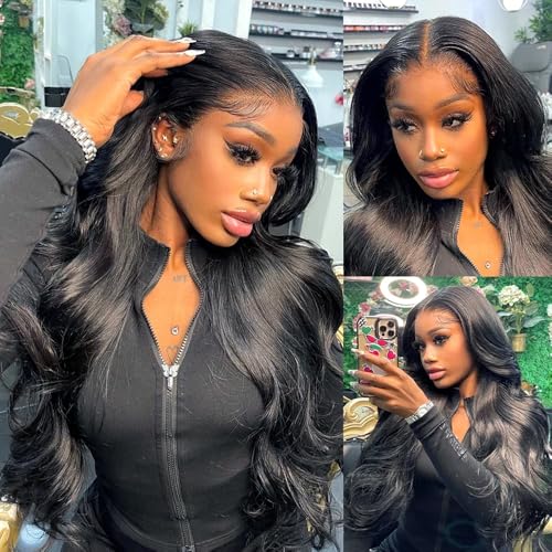13x6 Lace Front Wigs Human Hair Body Wave Pre Plucked Pre Cut 200% Density Ear-To-Ear Frontal Half Wigs Human Hair Wear and Go Glueless Drawstring Wig 20 Inch