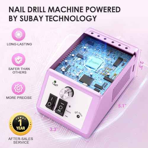 Subay 30000RPM Professional Nail Drill Machine for Acrylic Nails, Gel Nail, Nail Art Polisher Sets with 6 Bits Easy Build-in Bit Holder Twist Lock Changing Bit