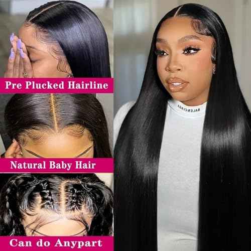 13x4 Lace Frontal Closure Straight Ear to Ear HD Lace Frontal Pre Plucked 20 Inch Brazilian Virgin Human Hair Frontals Free Part 150% Density Hair Extensions Natural Black