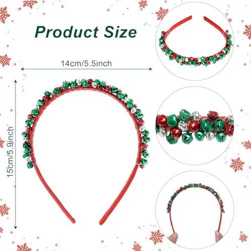 choyaxo 2 Pack Christmas Headbands Christmas Hair Accessories Red Green Bell Present Headband for Women Girls