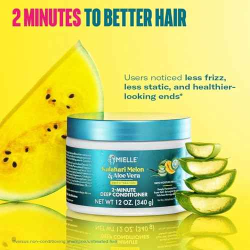 Mielle 2-Minute Deep Conditioner - Kalahari Melon & Aloe Vera Moisturizing Hair Conditioner for Dry, Curly and Textured Hair - Softening, Detangling & Fast-Acting Deep Conditioning Treatment (12 oz)