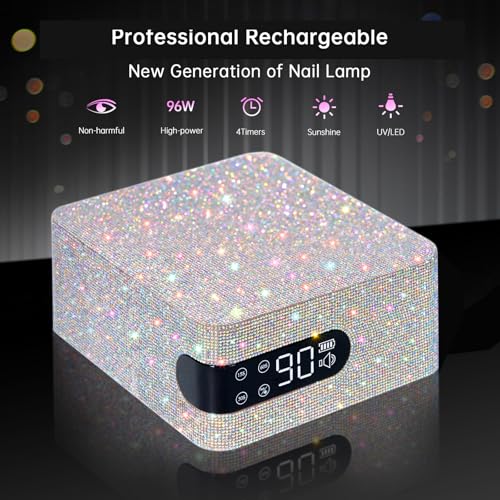 Cordless UV Nail Lamp for Gel Nail Polish 96W, Rechargeable LED Nail Light Professional Nail Dryer with 4 Timer Setting, Touch Control & Auto Sensor, Fast Curing lamp for Salon & Home