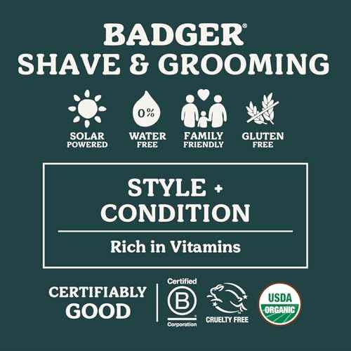 Badger Hair Pomade for Men, Organic, Easy to Use, Subtle Masculine Scent, Medium Hold Hair Pomade with Medium Shine Finish, Nourishes Hair & Scalp 2 oz Tin