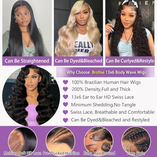 13x6 Lace Front Wigs Human Hair 200 Density Body Wave HD Lace Front Wigs Human Hair Pre Plucked Natural Color Glueless Wigs for Women 20 Inch