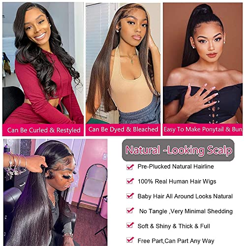 13x4 Straight Lace Front Wigs Human Hair 200% Density Straight Frontal Wig Pre Plucked with Baby Hair Hd Transparent 20 Inch Glueless Bone Straight Wig Brazilian Virgin Hair for Women Natural Black