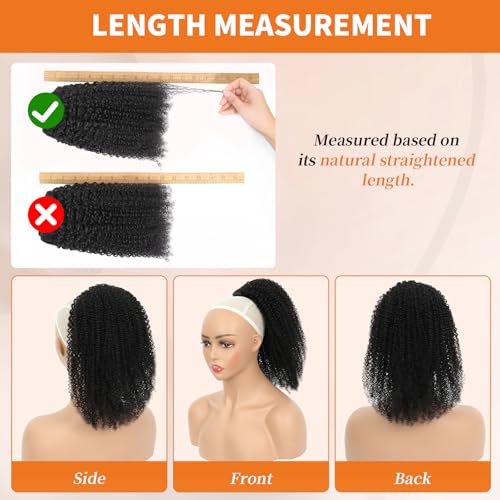 Afro Kinky Curly Ponytail Human Hair 150% Density Brazilian Virgin Hair 4C Afro Puff Drawstring Ponytail Extension for Black Women Natural Color 24 Inch