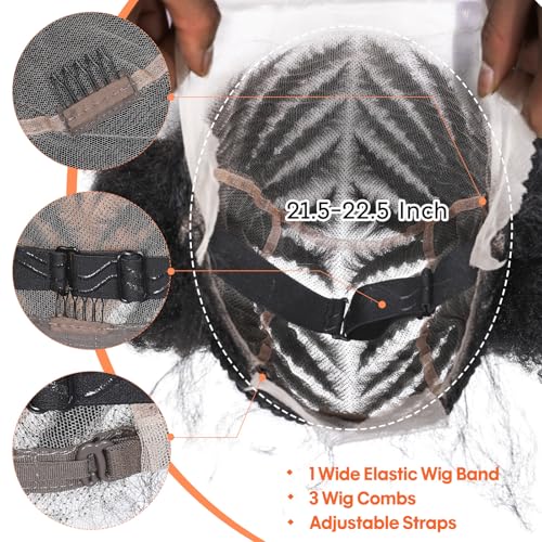 Lady Miranda Full Lace Braided Wig with Afro Puff Wigs for Black Women Short Braid Wig with Baby Hair Cornrow Box Braid Wigs for Black Women Short Lace Front Synthetic Fully Handmade Hair